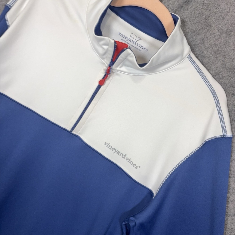 Vineyard‎ Vines Activewear Jacket Mens Sz M Blue White 1/4 Zip Zip Pockets Logo